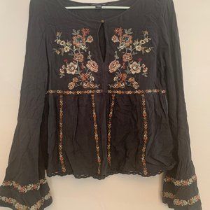 American Eagle Outfitters Bell Sleeve Embroidered Shirt